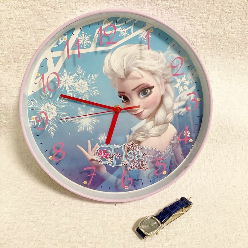 e272-80 ディズニー 時計 セット 掛け時計 掛時計 腕時計 エルサ スティッチ アナと雪の女王 アナ雪 リロ&スティッチ 動作未確認