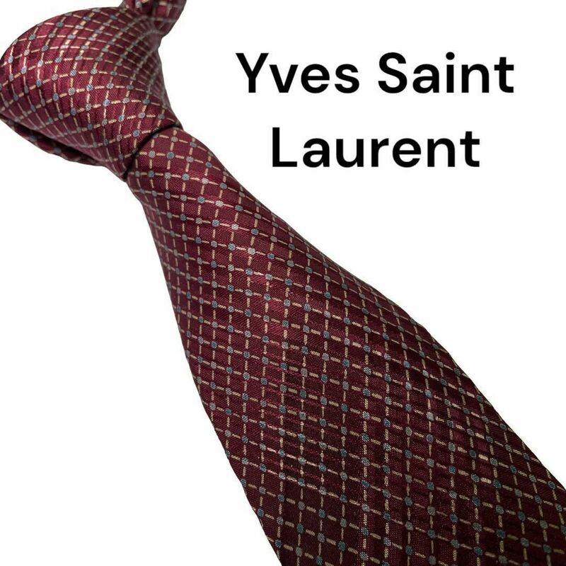 353 Yves Saint Laurent イブサンローラン　ネクタイ　ドット　格子柄　ボルドー