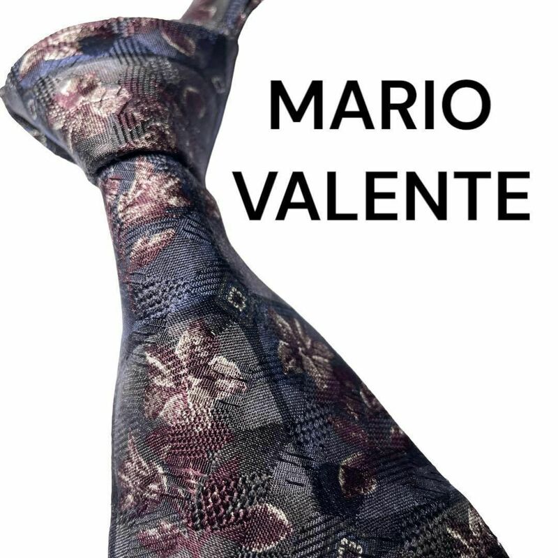 601美品MARIO VALENTE マリオ　バレンチノ　バレンティノ　ネクタイ　花柄　ネイビー　ブラウン