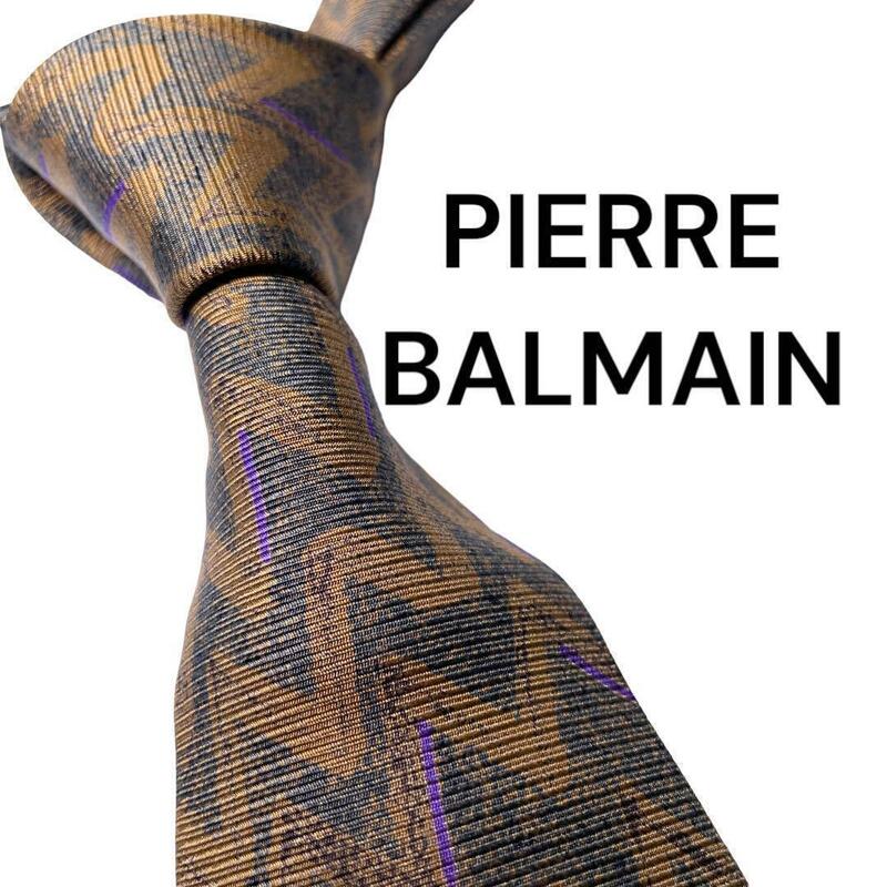 608美品PIERRE BALMAIN ピエール　バルマン　ネクタイ　総柄　ボルドー　ブラック