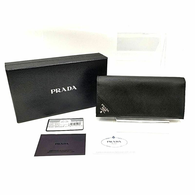 【新品同様】PRADA　プラダ　サフィアーノ 黒 ブラック 二つ折り サイフ 2MV836 メンズ 長財布　約19.0×9.0×2.0cm