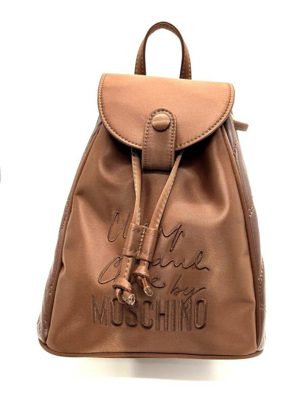 【中古美品】Moschino　モスキーノ　ミニリュック　ブラウン　コーティングナイロン×レザー　レディース　W20.5　H24