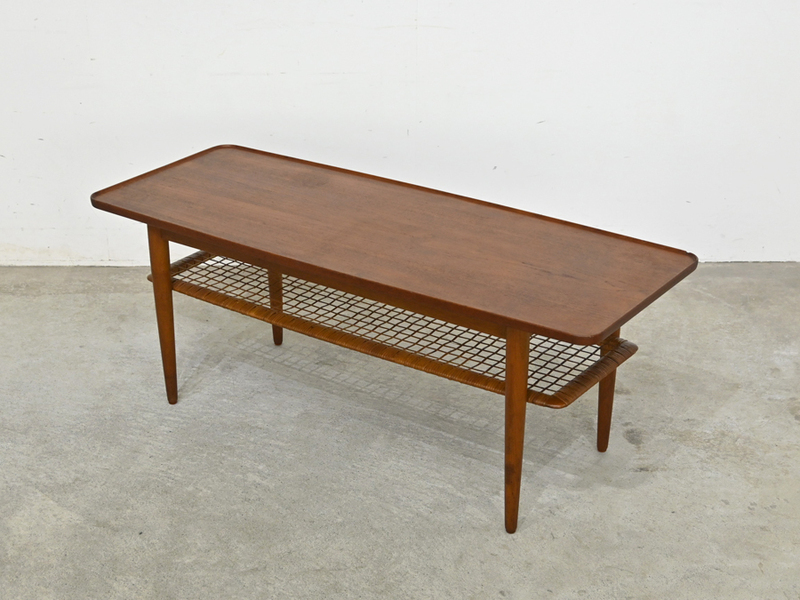 デンマーク チーク材×ラタン センターテーブル 60年代ヴィンテージ/北欧ウェグナー フィンユール カイクリスチャンセン コーヒーテーブル 