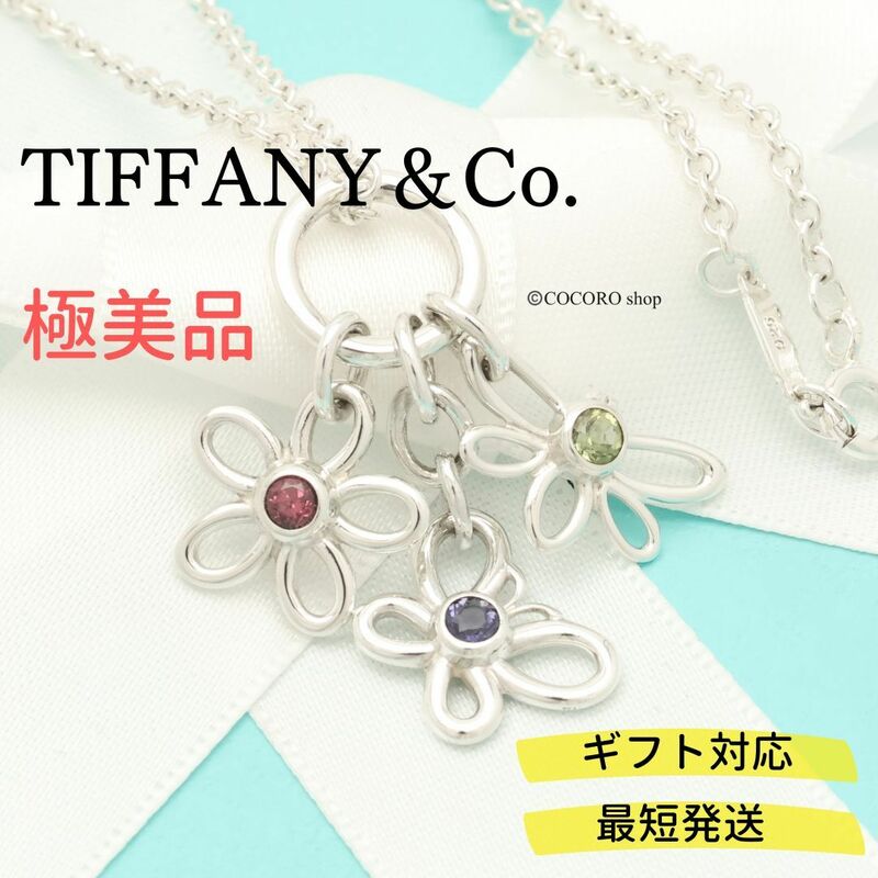 【極美品】ティファニー TIFFANY＆Co. トリプル カラー ストーン フラワー ビー バタフライ バグズ ネックレス AG925