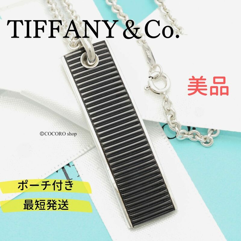 【美品】ティファニー TIFFANY＆Co. コイン エッジ バー ブラック チタン ネックレス AG925 Ti