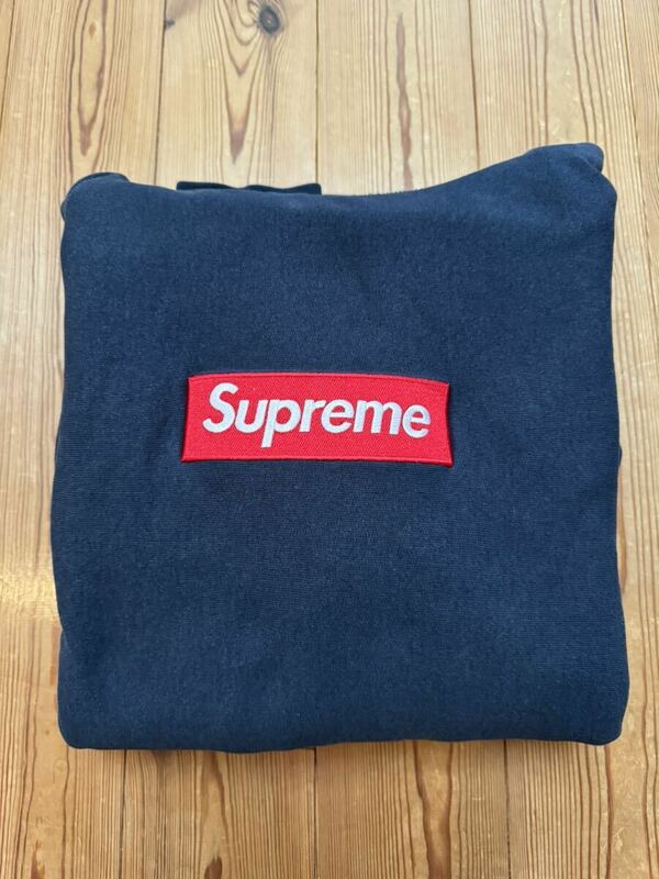 美品　Supreme Box Logo Hooded Sweatshirt Mサイズ ネイビー シュプリーム ボックスロゴ パーカー スウェット フーディー