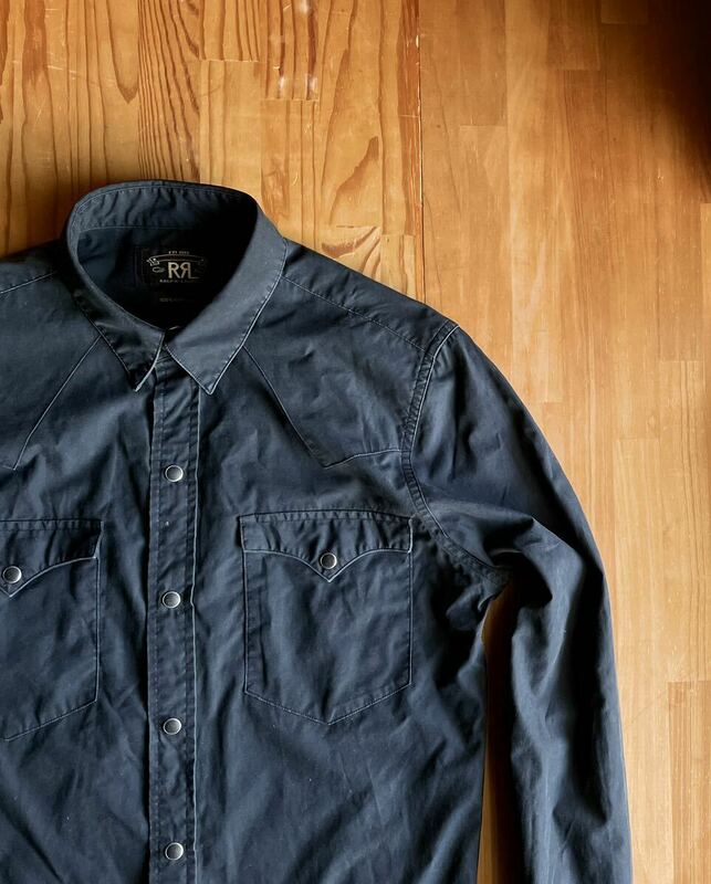 RRL ダブルアールエル WESTERN SHIRT black ウエスタンシャツ size Sコットン 長袖 Ralph Lauren supply used加工 ダーツ入り