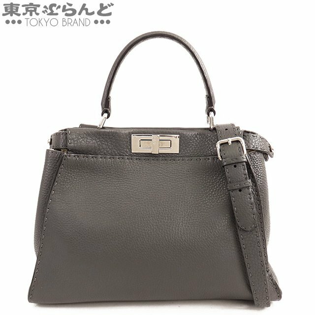 101719451 フェンディ FENDI ピーカブー セレリア ミディアム 8BN290 グレー レザー 2WAY ショルダーバッグ ハンドバッグ レディース A