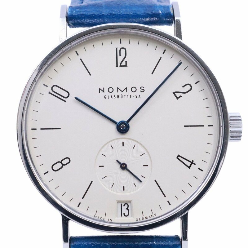 NOMOS ノモス タンジェント デイト 35mmケース 手巻き メンズ 腕時計 白文字盤 社外ベルト・純正尾錠【いおき質店】