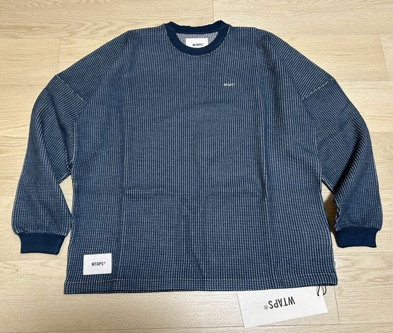 新品未使用 WTAPS / ダブルタップス 21AW WAFFLE / LS / PEAC BLUE サイズ02/M 長袖 ワッフル ブルー