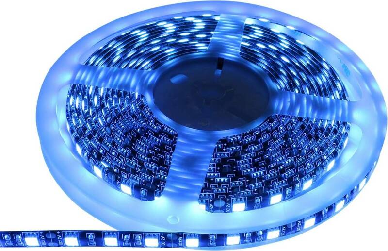 アイスブルー色 500cm LEDテープライト 12V 防水 両端子 5メートル 3チップ (アイスブルー色/黒ベース)