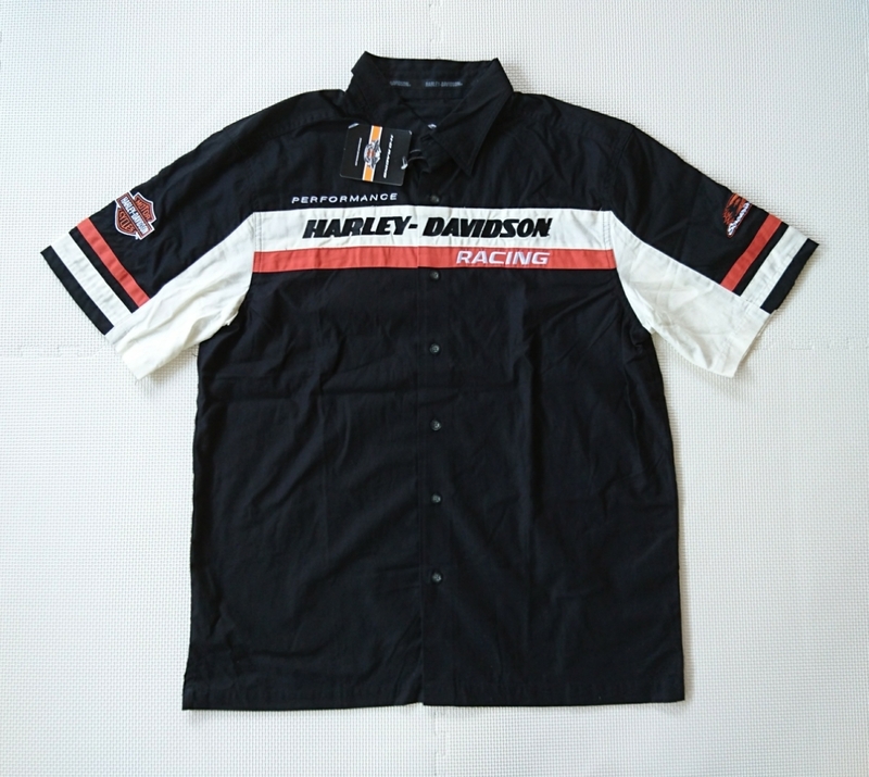 新品 HARLEY DAVIDSON RACING ハーレーダビッドソン レーシング 半袖シャツ ライディング 刺繍 L