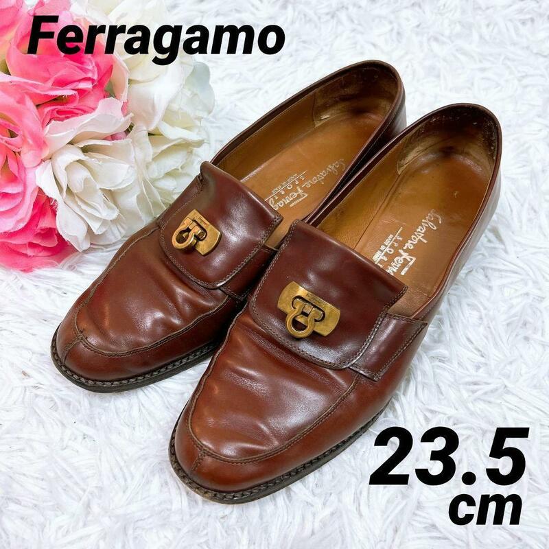 ⑨23.5cm★Salvatore Ferragamo サルヴァトーレフェラガモ ローファー ゴールドガンチーニ レザー