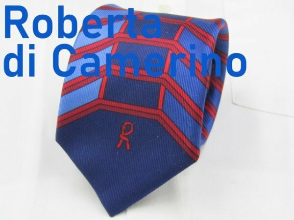 【ロベルタ】 OC 003 ロベルタ Roberta di Camerino ネクタイ 青色系 アート柄 ワンポイント ブランドロゴ プリント