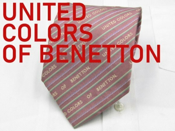 【ベネトン】 OC 039 ベネトン UNITED COLORS OF BENETTON ネクタイ ピンク系 ストライプ柄 ブランドロゴ ジャガード