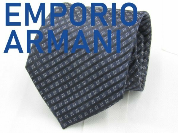 【アルマーニ】 OC 160 エンポリオ アルマーニ EMPORIO ARMANI ネクタイ 紺色系 スクエアパターン柄 ジャガード