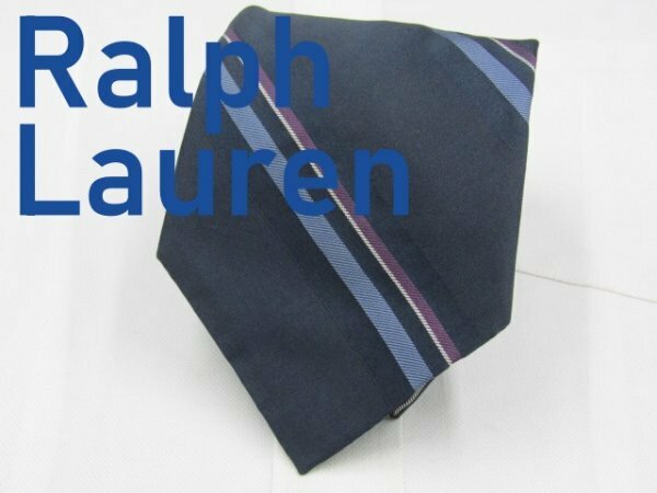 【ラルフローレン】 OC 185 ラルフローレン Ralph Lauren ネクタイ 紺色系 レップストライプ柄 ジャガード