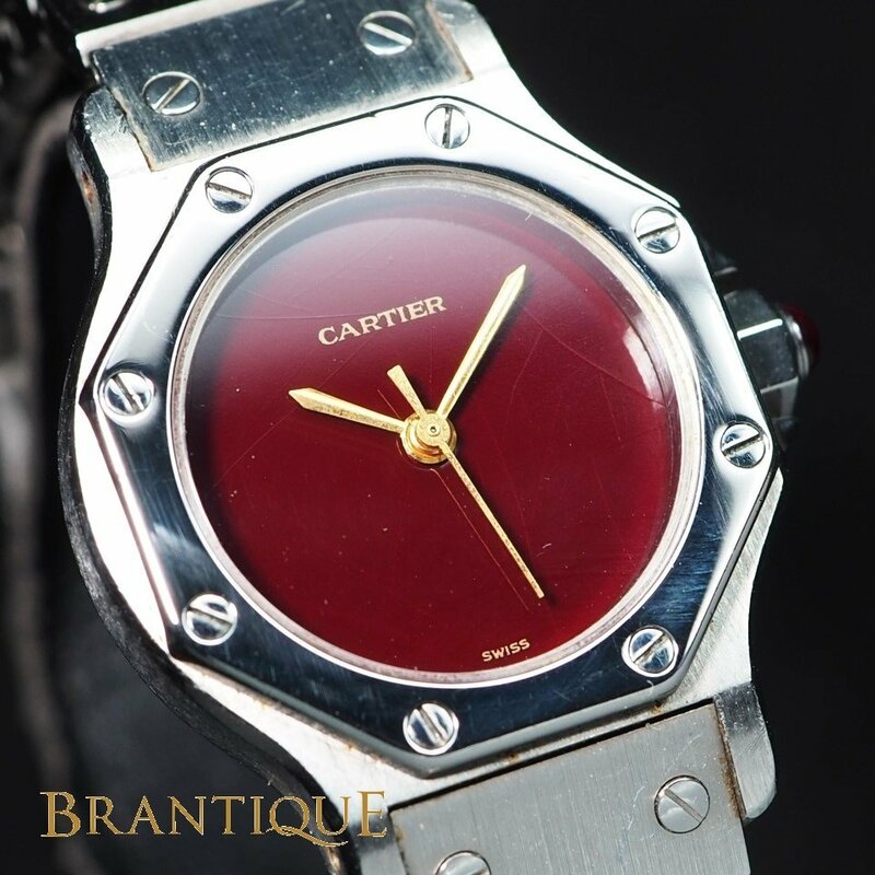 【超希少 ボルドーエト ステンレス 自動巻き】Cartier カルティエ サントスオクタゴン SS レディース 腕時計 箱 「23501」