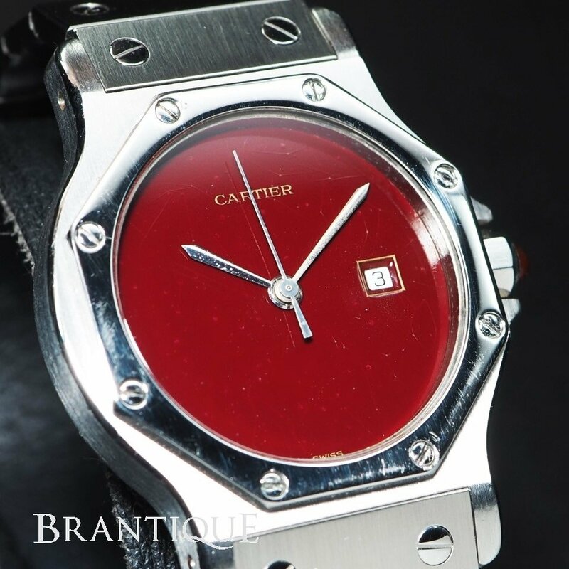 【超希少 ボルドーエト ステンレス 自動巻き】Cartier カルティエ サントスオクタゴン SS メンズ 腕時計 「23641」