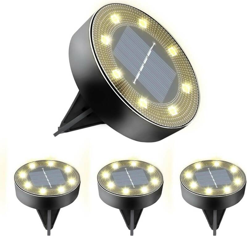 4個 電球色 ガーデンライト ソーラー 屋外 防水 埋め込み式 4個 IP68 太陽光充電 光センサー 8LED 高輝度 自動点灯