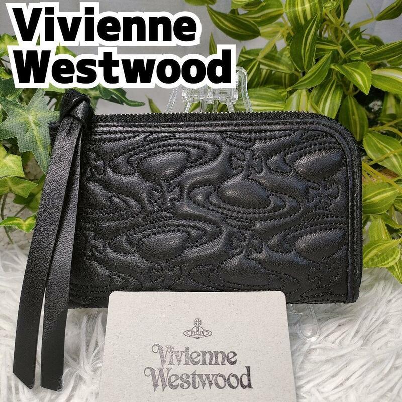 ■極希少■ VivienneWestwood 長財布 オーブ 総柄 レザー ブラック 黒 ラウンド ヴィヴィアンウエストウッド 財布 オーブ柄 革 女性 革財布