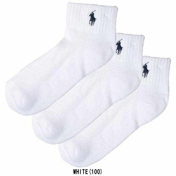 ※訳あり アウトレット(C) POLO RALPH LAUREN(ポロ ラルフローレン)レディース ショートソックス 3足セット 7340PK WHITE(100) 23.0-26.5cm