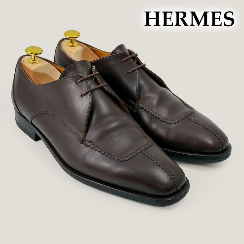 エルメス HERMES 革靴 レザーシューズ ビジネスシューズ レースアップ Uチップ こげ茶 ダークブラウン ビジネス 26cm メンズ