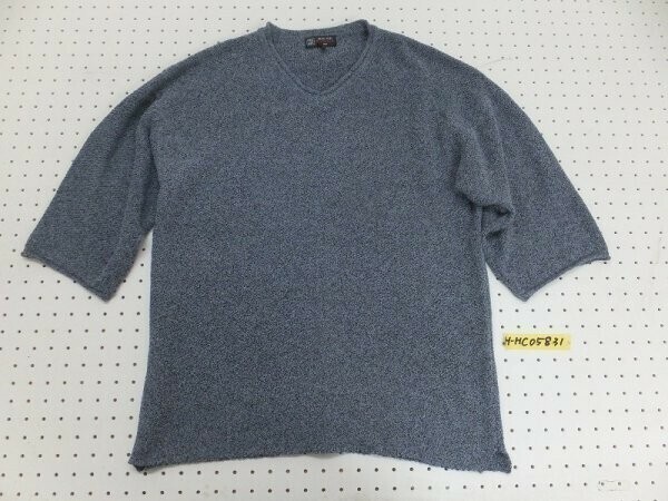 MICHEL KLEIN homme ミッシェルクラン メンズ Vネック 七分袖 パイル地 プルオーバーカットソー 46(M) 紺