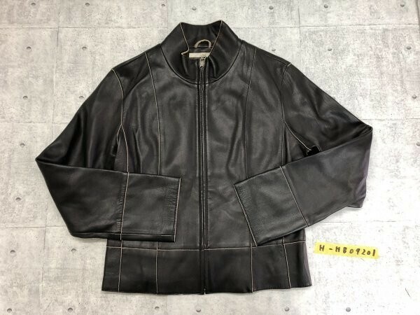 REAL LEATHER COLLECTION レディース ジップレザージャケット M 焦げ茶 羊革