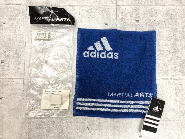 新品！ADIDAS アディダス MARTIAL ARTS ロゴ入り ハンドタオル 青白 綿