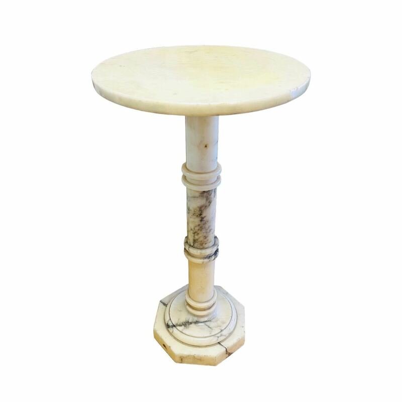 K03031 円形テーブル インテリア サイドテーブル アンティーク 飾り台 イタリア マーブル ホワイト 大理石