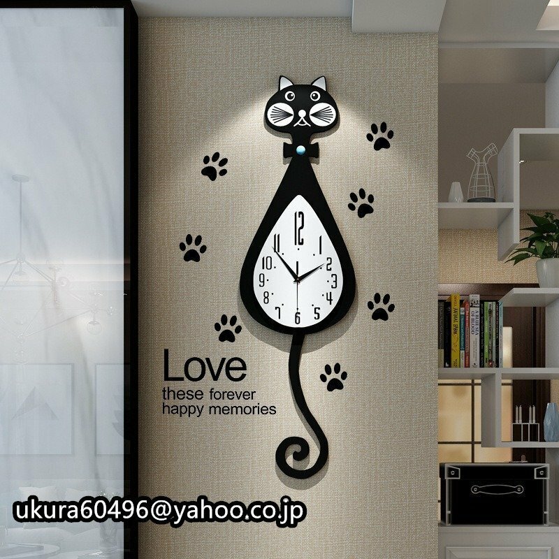 ☆壁掛け 時計 掛け時計 猫時計 木製 ウォールクロック ネコ 部屋装飾 プレゼント 可愛い 猫 動物 置物 インテリ