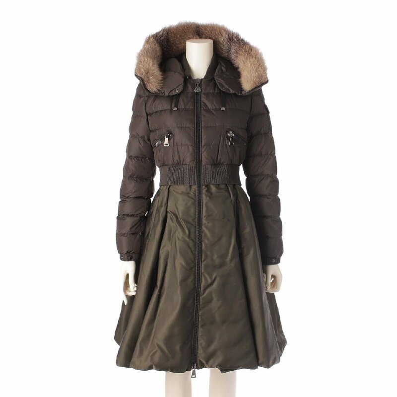 【モンクレール】Moncler　15年 SULLY シェリー ファー フード ダウンコート アウター 49824 カーキ 0 【中古】【正規品保証】203585