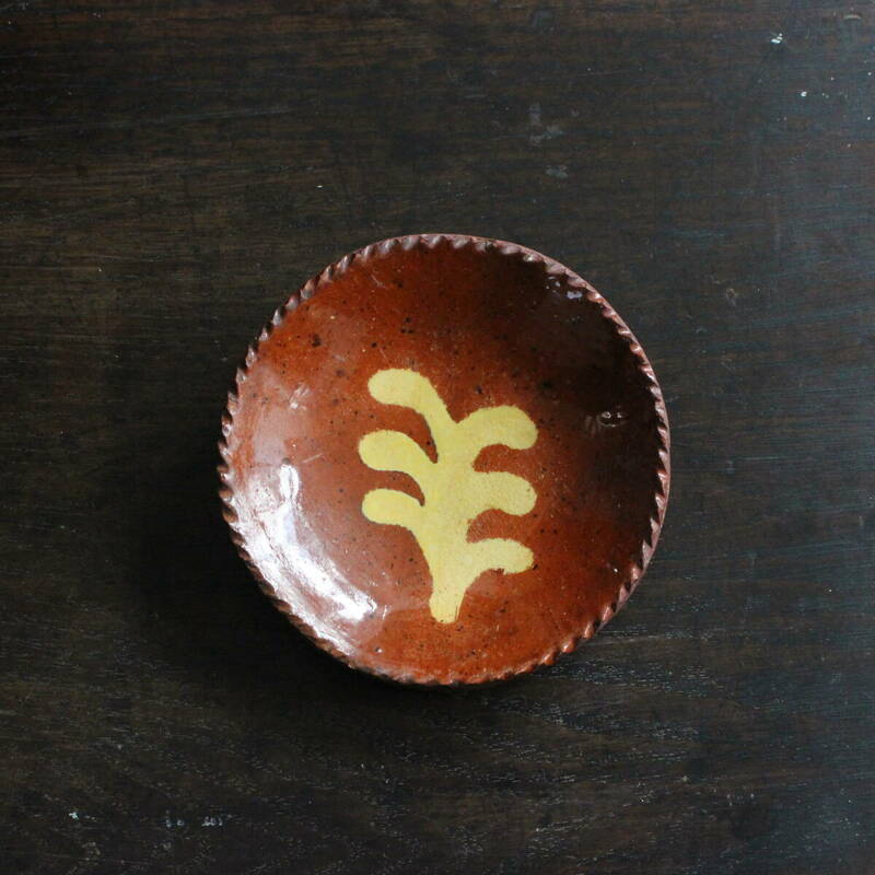 珍品 19世紀 レッドウェア アメリカ Redware スリップウェア Slipware 塩皿 古民藝 骨董 古美術 古道具 フォークアート アンティーク 1800s