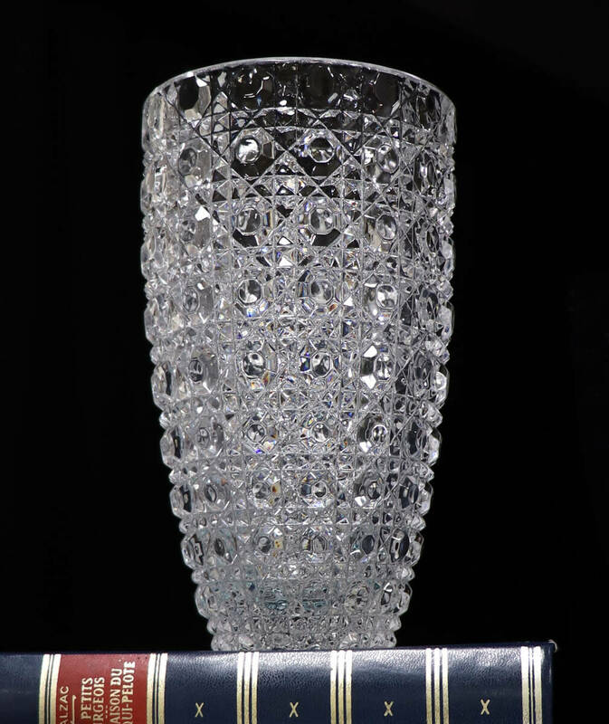 オールド・バカラ (BACCARAT) ディアマン・ピエーリー 大型 花瓶 20.8cm 1.3kg ダイヤモンド 切子 ギヤマン 義山 レア アンティーク 壺