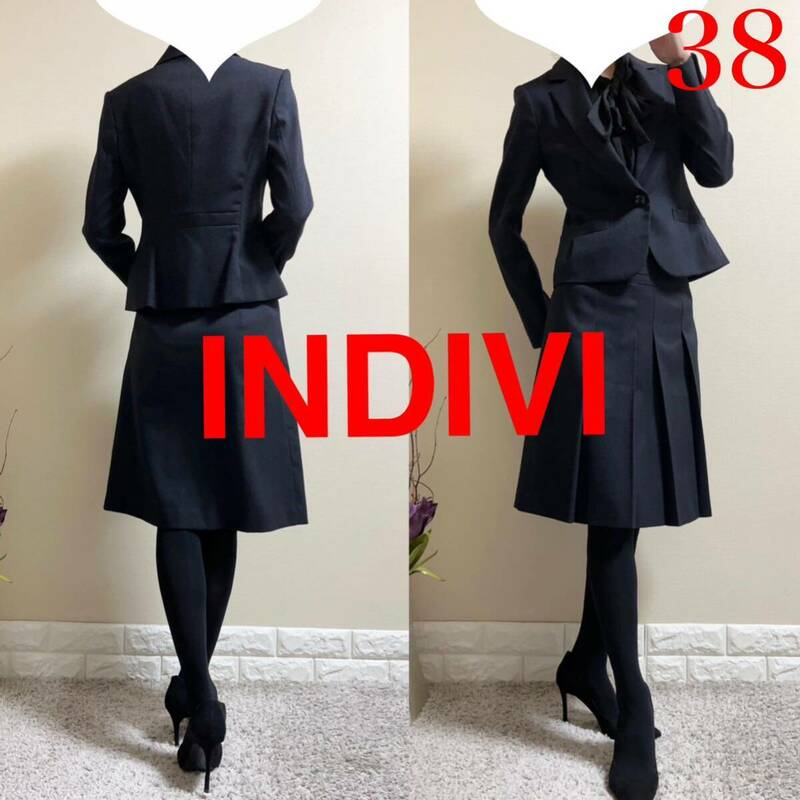 インディヴィ　INDIVI ライトツイード　セットアップ　濃紺　スーツ　38 M 七五三　入学式　卒業式　入園式　卒園式　面接　お受験　通勤