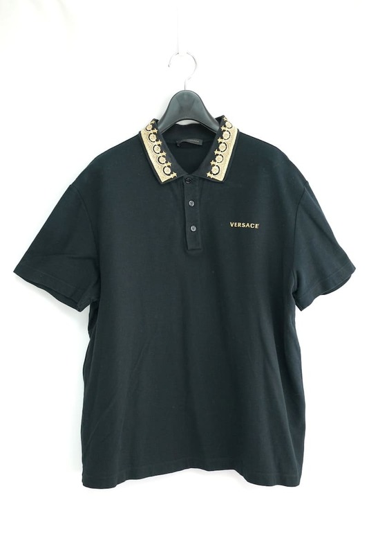 2019 VERSACE ヴェルサーチ ポロシャツ ブラック 金刺繍 ロゴ A83573 XLサイズ コットン100%
