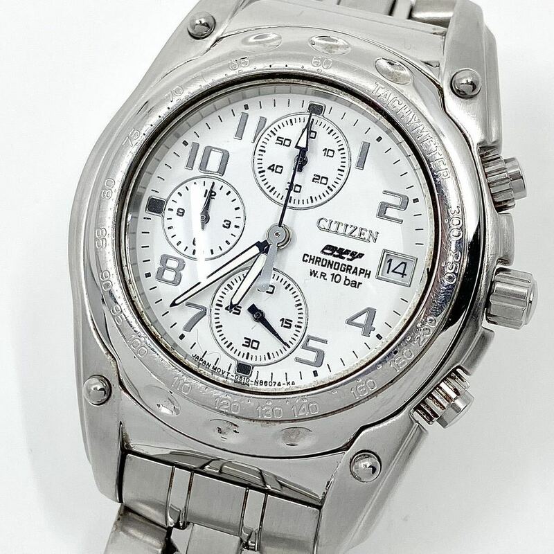 CITIZEN OXY 腕時計 クロノグラフ デイト クッション アラビアン クォーツ quartz シルバー 銀 シチズン Y661