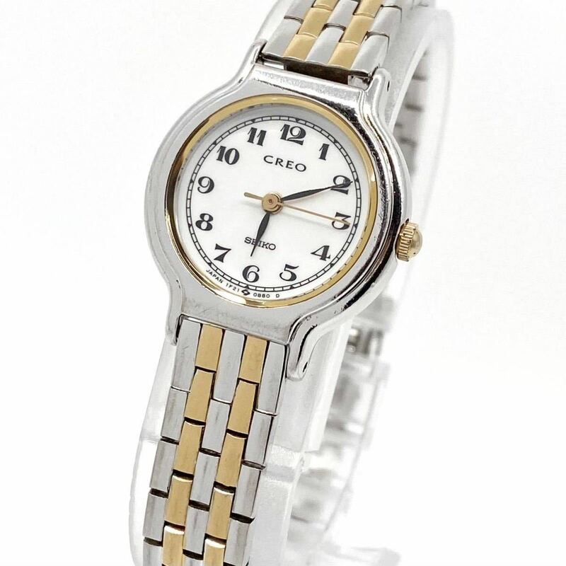 SEIKO CREO 腕時計 ラウンド アラビアン 3針 クォーツ quartz コンビ ゴールド シルバー 金銀 セイコー クレオ Y579