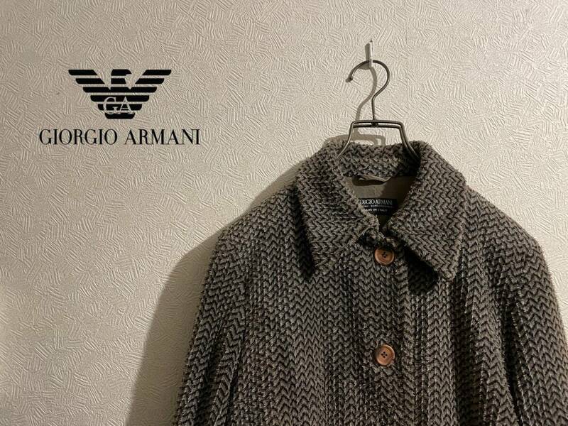 ◯ イタリア製 GIORGIO ARMANI コットン ベロア ヘリンボーン コート / ジョルジオ アルマーニ チェスター バルカラー 40 Ladies #Sirchive