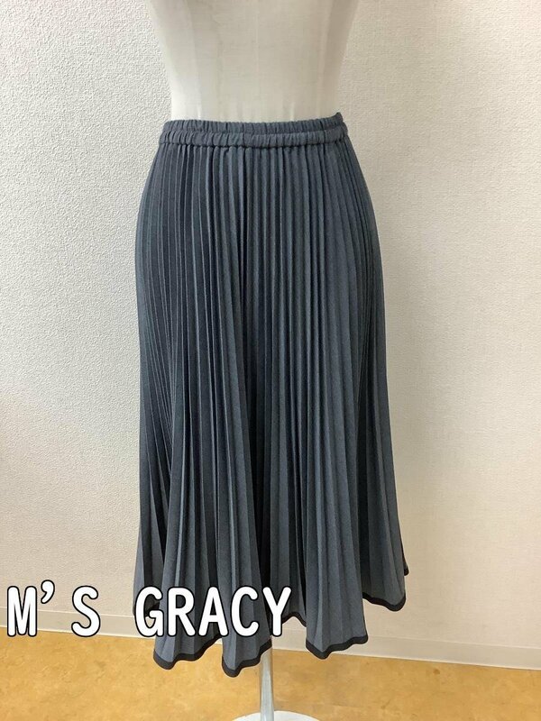 エムズグレイシー (M'S GRACY) グレープリーツスカート ウエストゴム ペチコート付き サイズ40