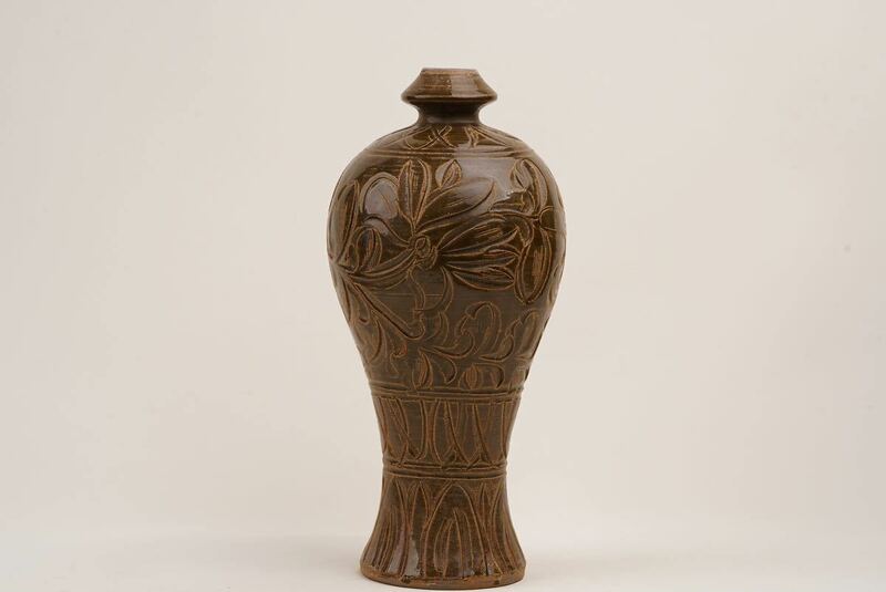 中国 古美術 宋代 吉州窯 刻花 梅瓶 花瓶 中国美術 高さ 25cm