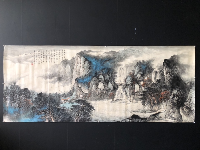 秘藏 近現代 張大千中國國畫家 山水畫 手描き 橫幅畫 古美術 古美味 GP0325