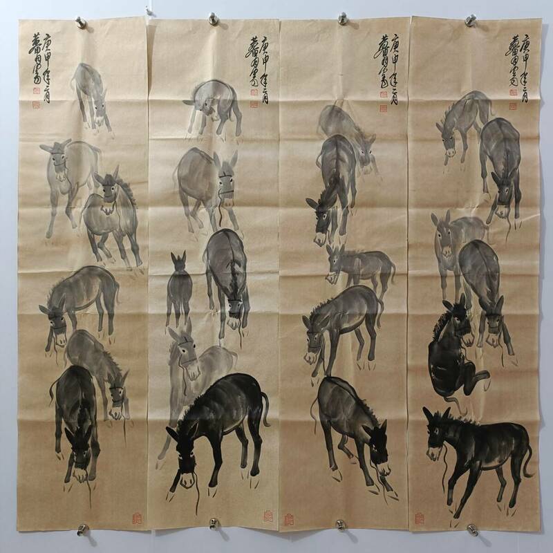 秘藏 清代 黄冑 中國畫家 手描き 群驢畫 古美術 古美味 GP0329