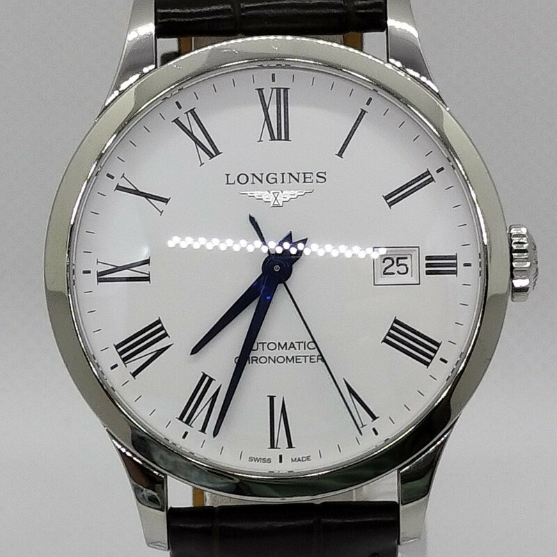【良品】LONGINESロンジンRecordレコードL28214112ホワイト文字盤箱保付きメンズ腕時計