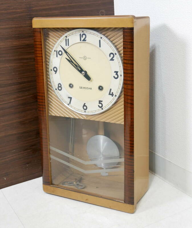 ▲(R603-B196)ジャンク 精工舎 SEIKOSHA 振り子時計 アンティーク 昭和レトロ ゼンマイ式 掛時計 壁掛け時計 ボンボン時計