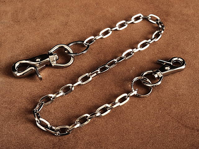シルバー 鎖型 ウォレットチェーン（ロング）49cm ナスカン 鎖型 ウォレットロープ 二重リング ドロップハンドル 財布 銀色 金属パーツ