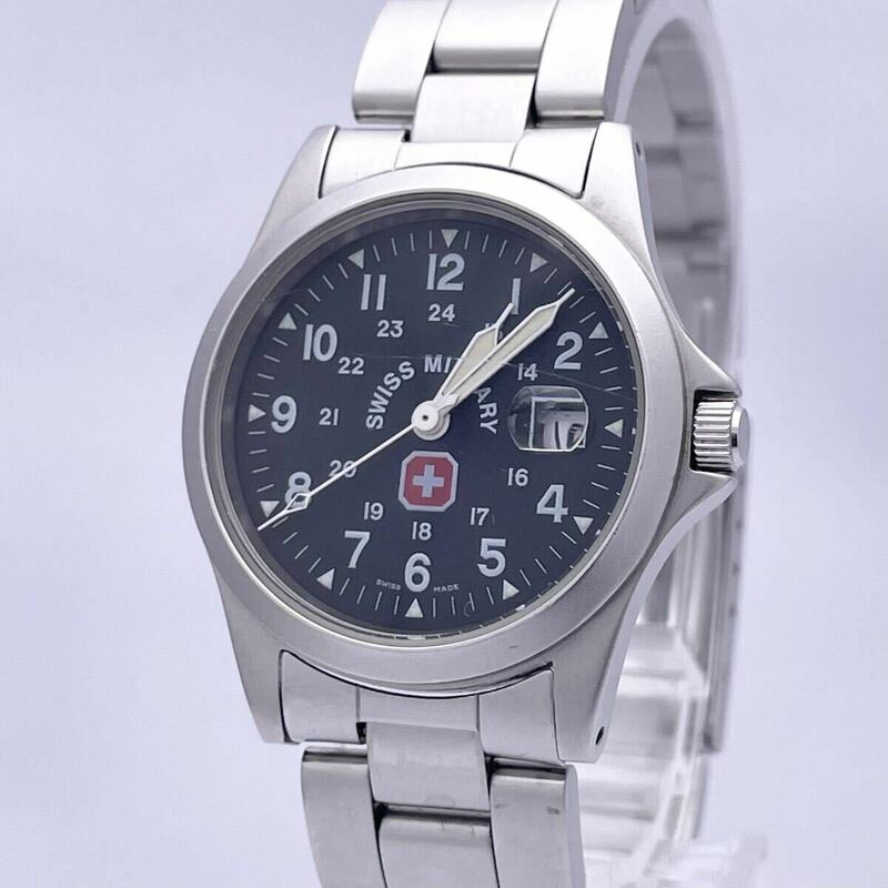 SWISS MILITARY スイスミリタリー 3304 腕時計 ウォッチ クォーツ quartz デイト 銀 シルバー P136