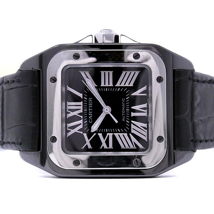 【カルティエ】サントス100 MM カーボン 自動巻 ブラック 時計 Cartier W2020008 正規品 稼働品