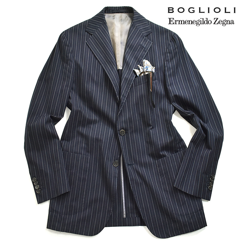 [定価１２万] ボリオリ × ゼニア 最高峰◎ カシミア混 ストライプ テーラードジャケット 46 メンズM 春 boglioli zegna CASHCO イタリア製